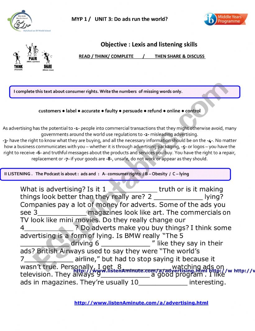 Adevertising worksheet