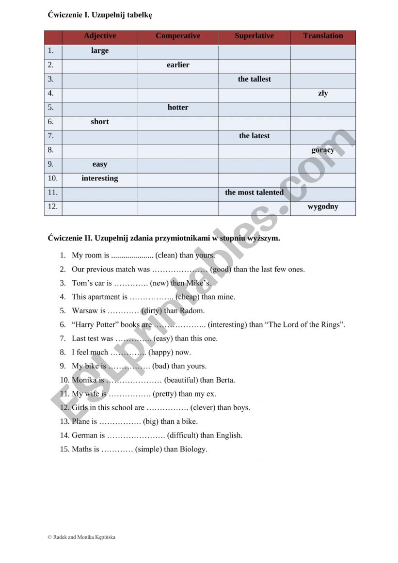 Comparison of adjectives - comparative and superlative adjectives