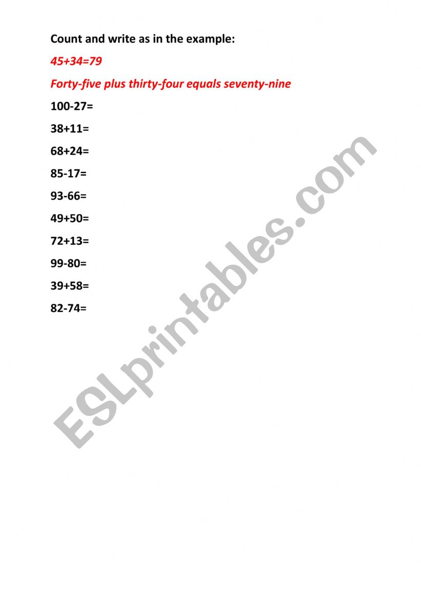 Numbers worksheet