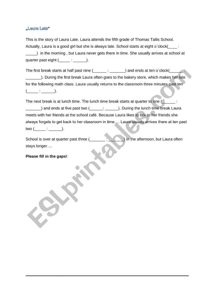 Laura Late worksheet