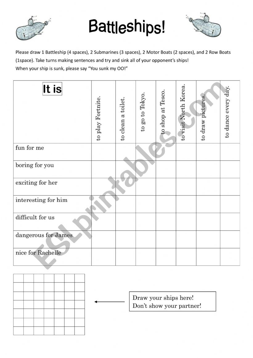 Battleships Grammar Game worksheet