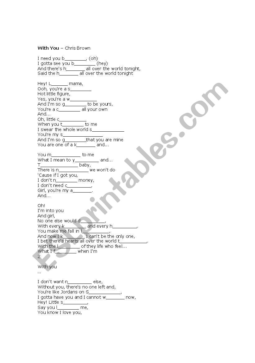 With you- Chris Brown worksheet