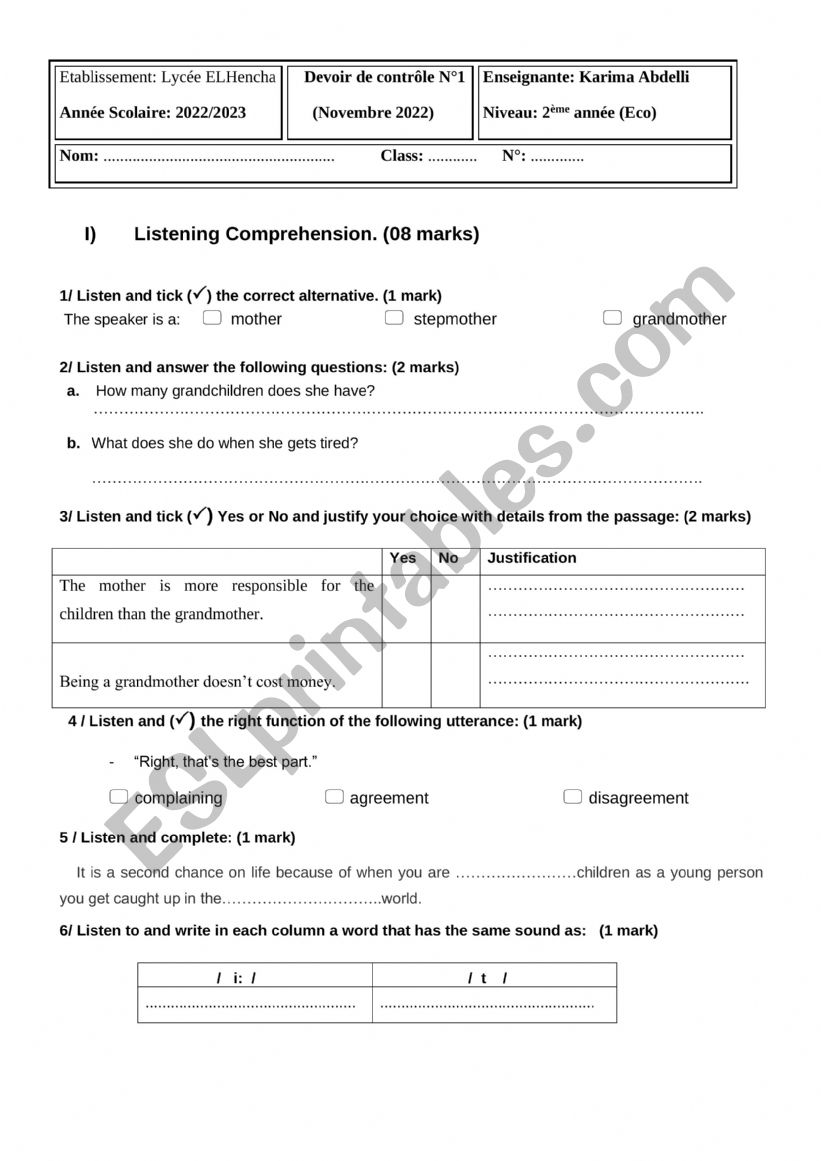 mid-term test N 1 ( 2nd form eco)