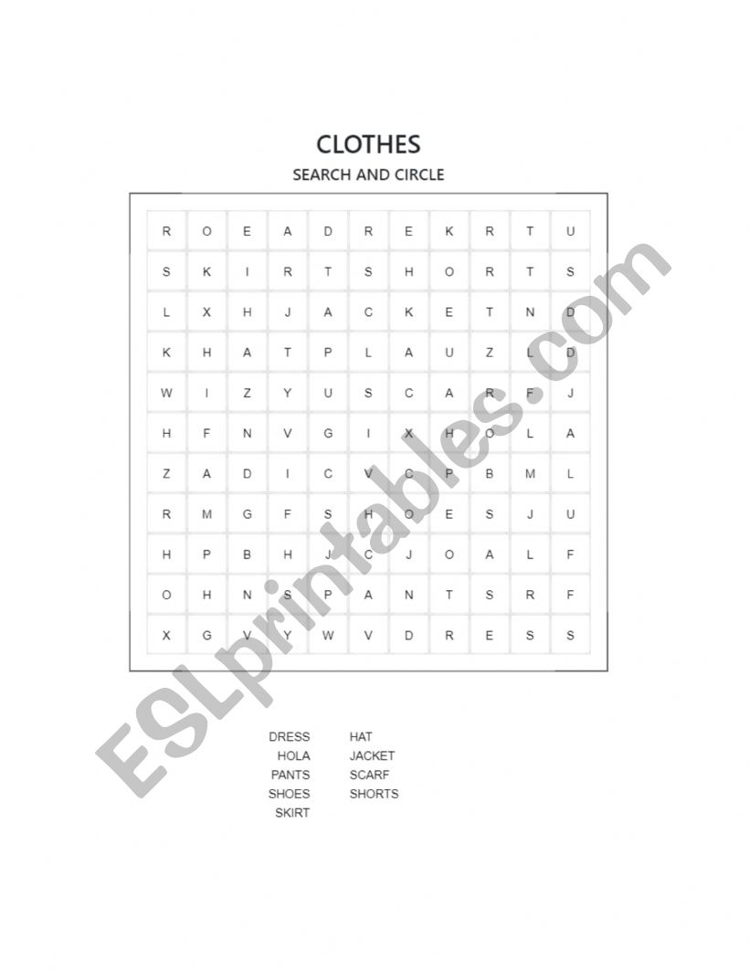 CLOTHES worksheet