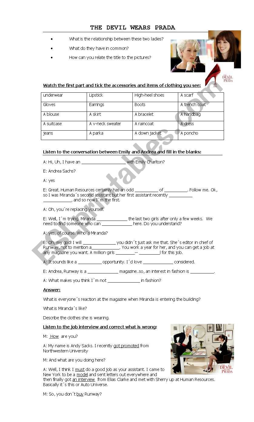 THE DEVIL WEARS PRADA worksheet