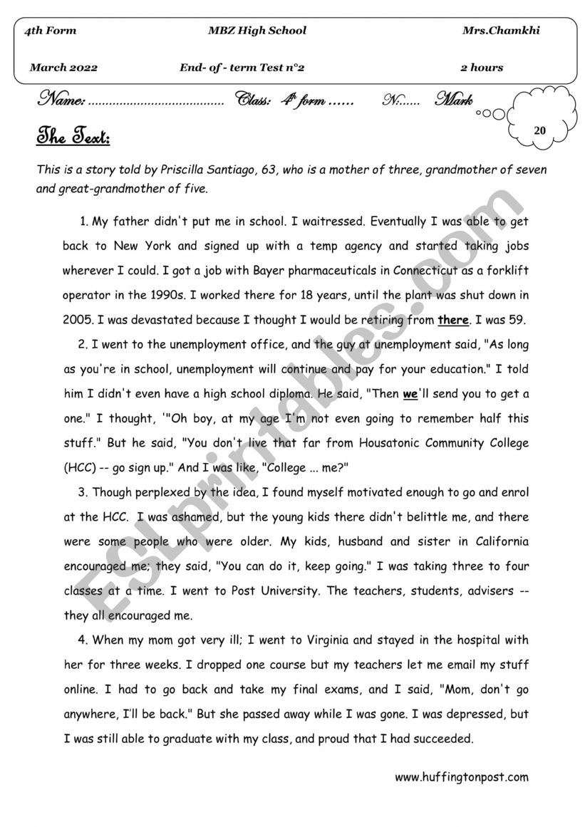 end of term2 bac test  worksheet