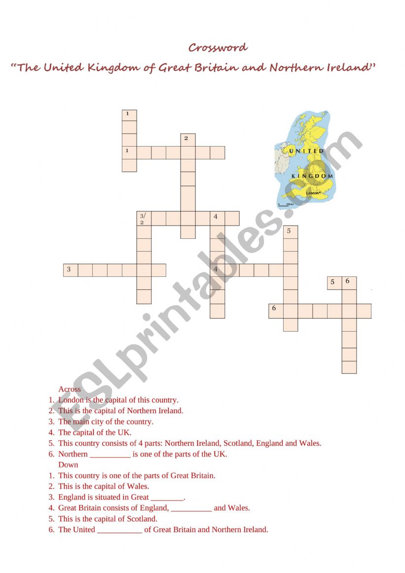 The UK crossword worksheet