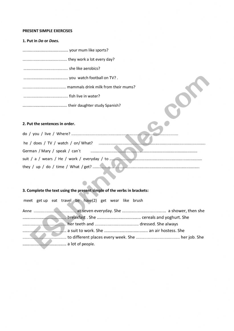 Present simple exercises  worksheet