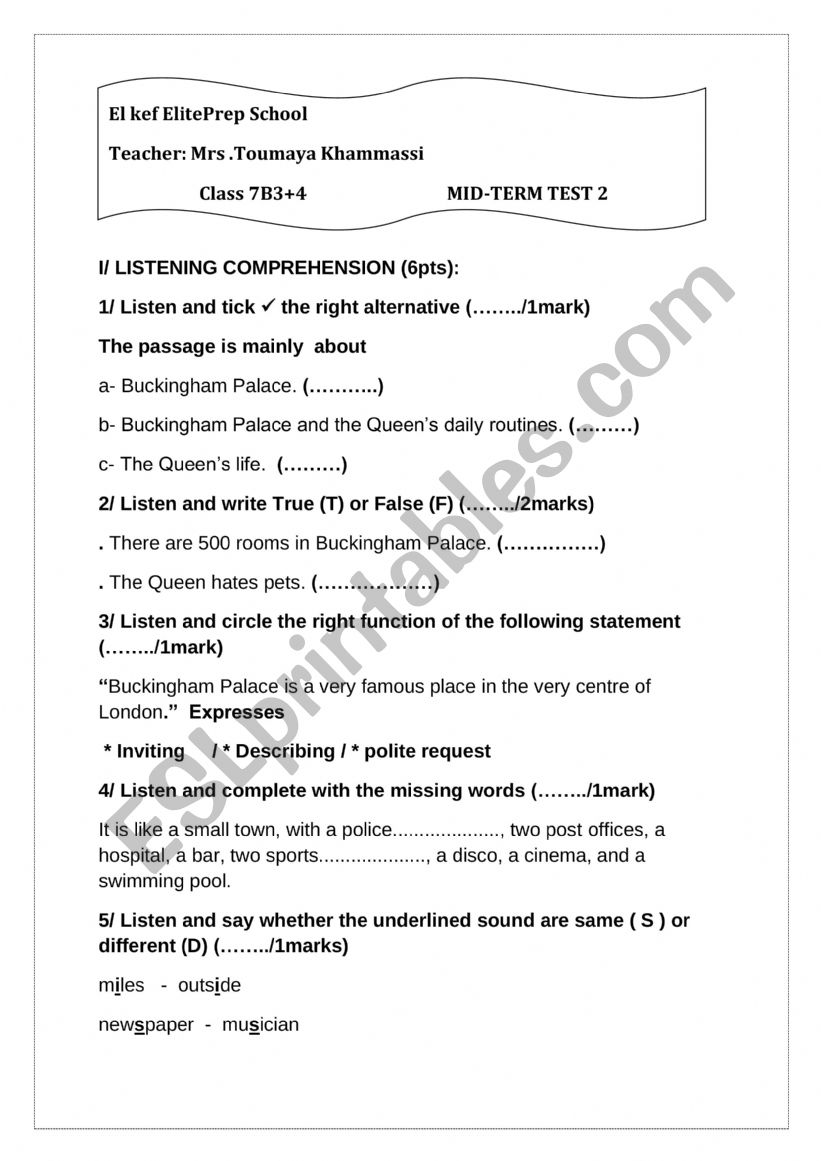 test 3 7th form worksheet