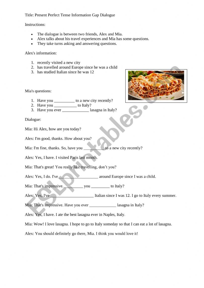 Present Perfect Dialogue Practice