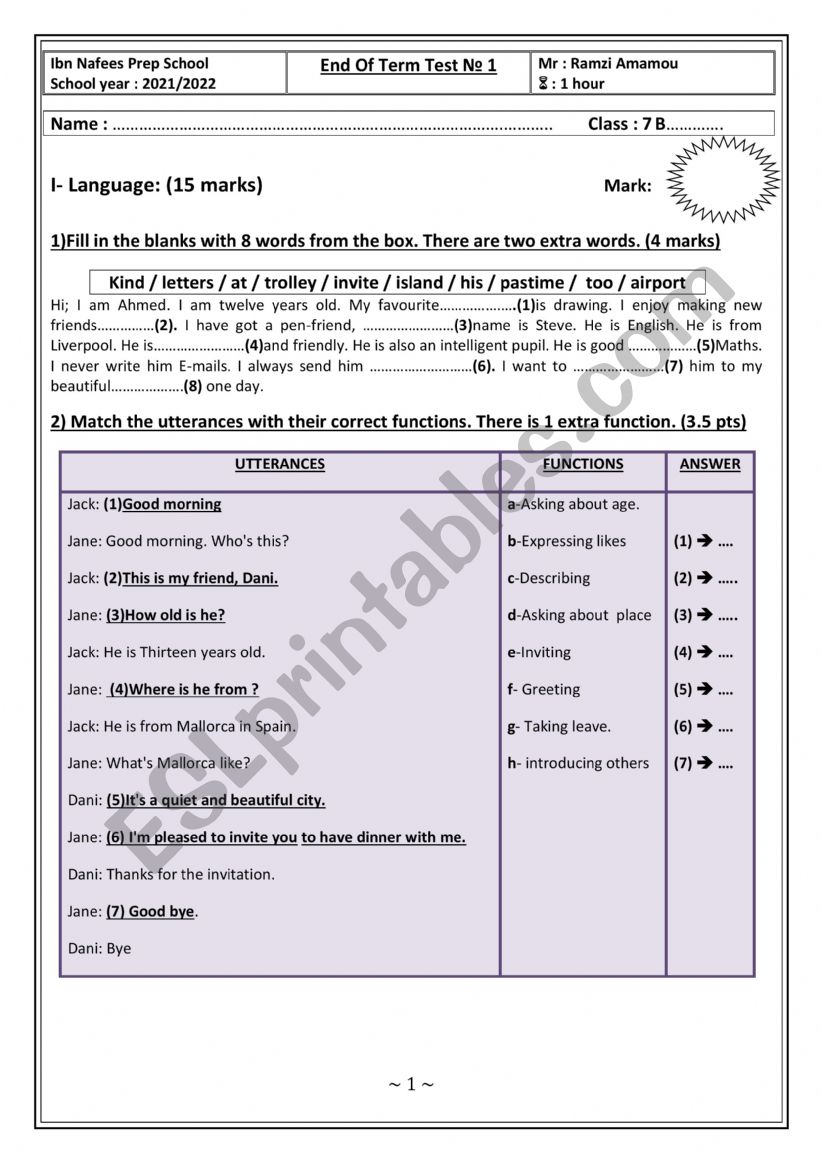 test n1 worksheet