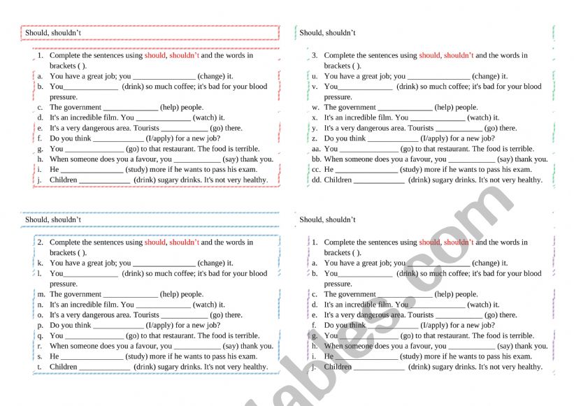 Modal Verb - Should  worksheet
