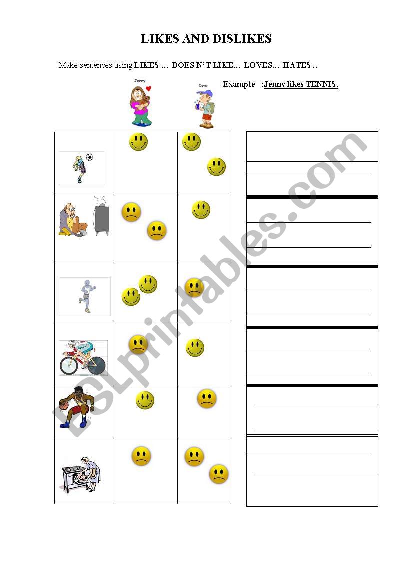 LIKES AND DISLIKES worksheet