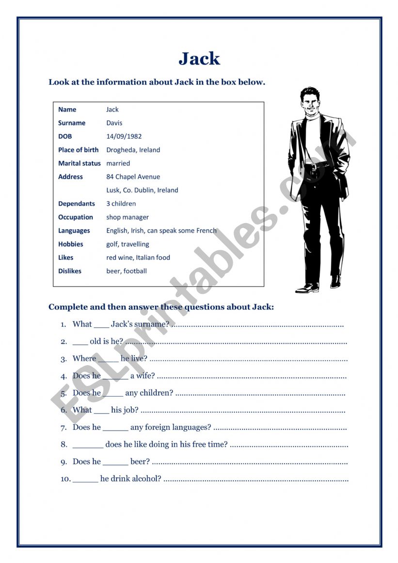 Personal information - Jack worksheet