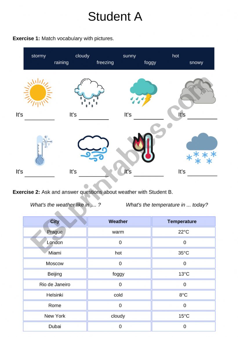 Talking about weather worksheet