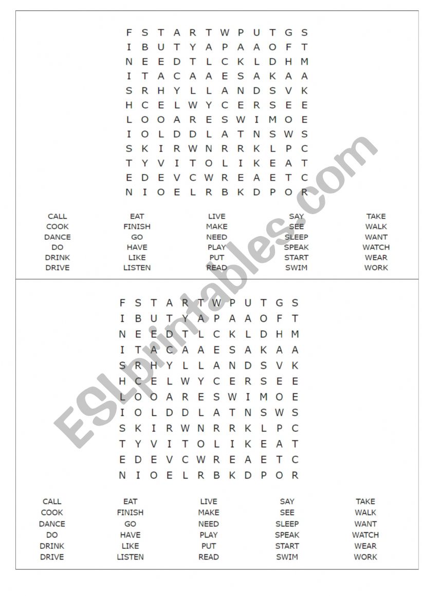 Common Verbs Crossword - 6th garde