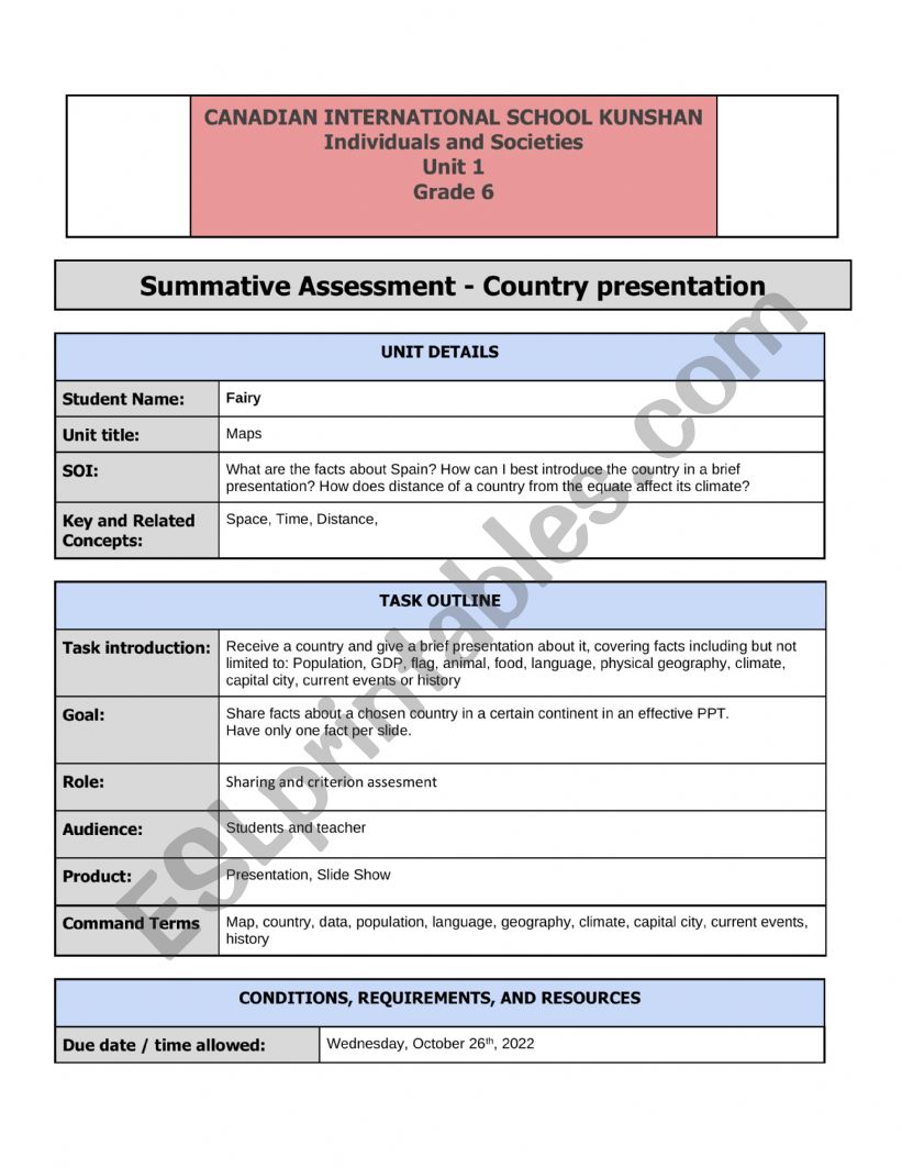 Template for making a test worksheet