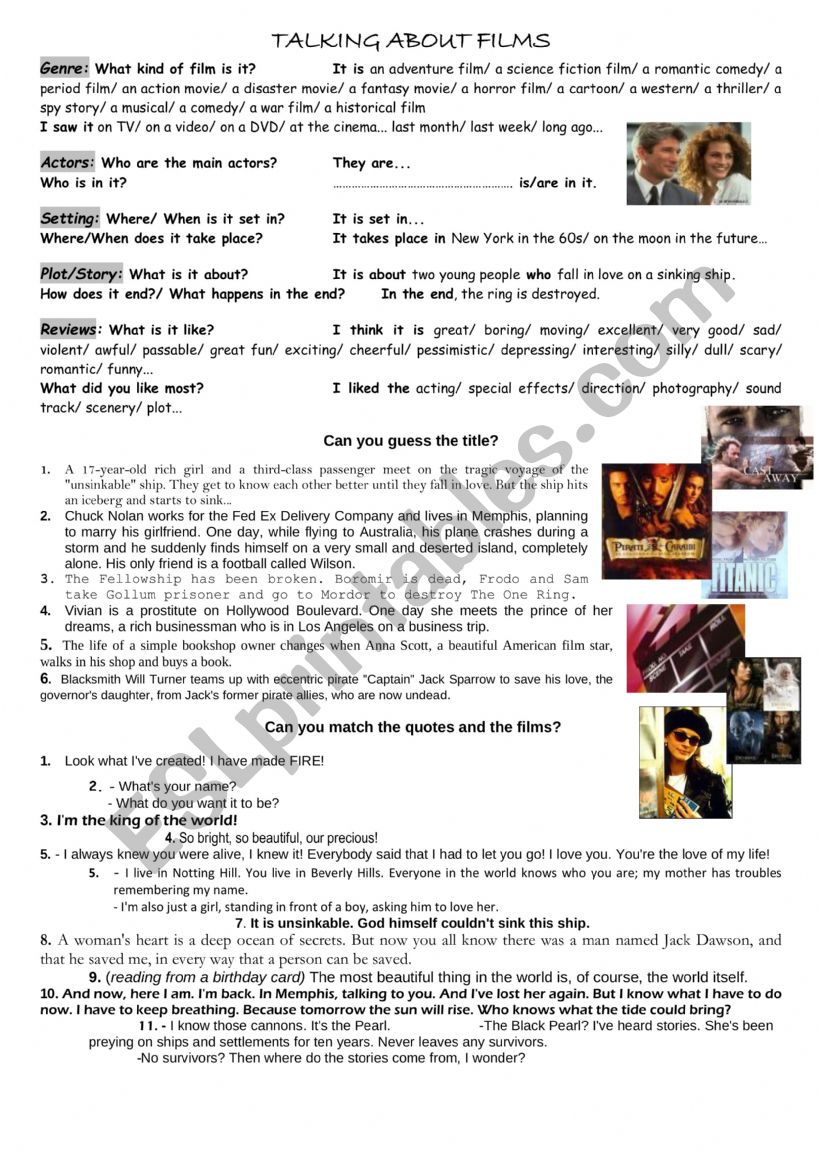 TALKING ABOUT FILMS worksheet