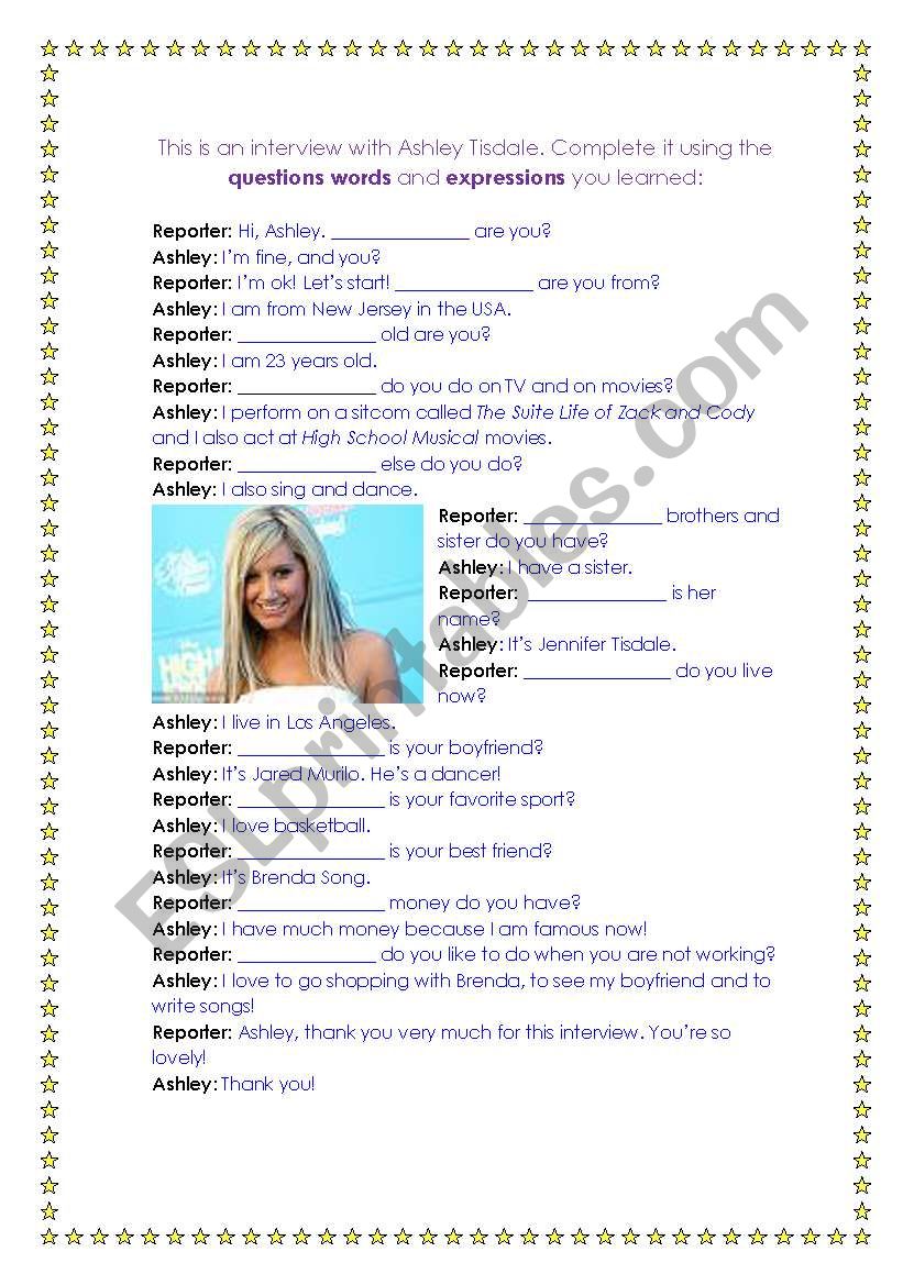 Interview with Ashley Tisdale - Question words and expressions