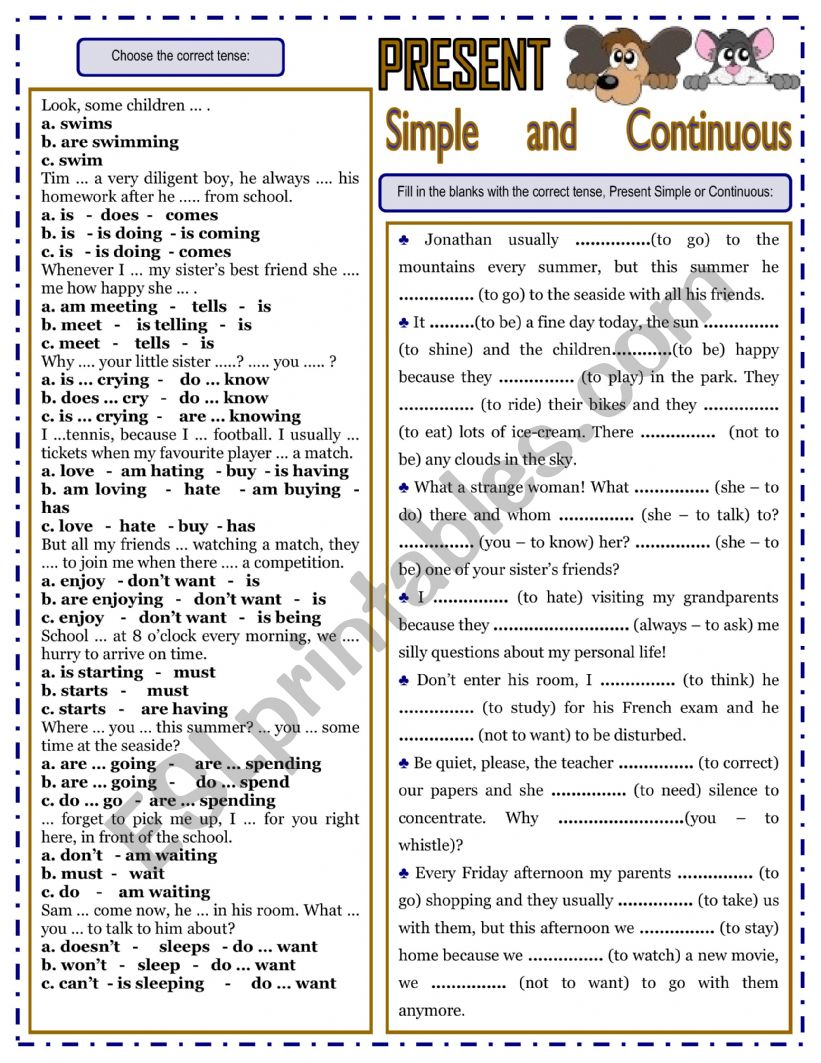 present tenses worksheet