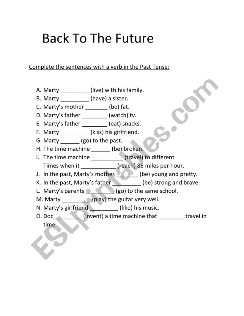 Back To The Future worksheet