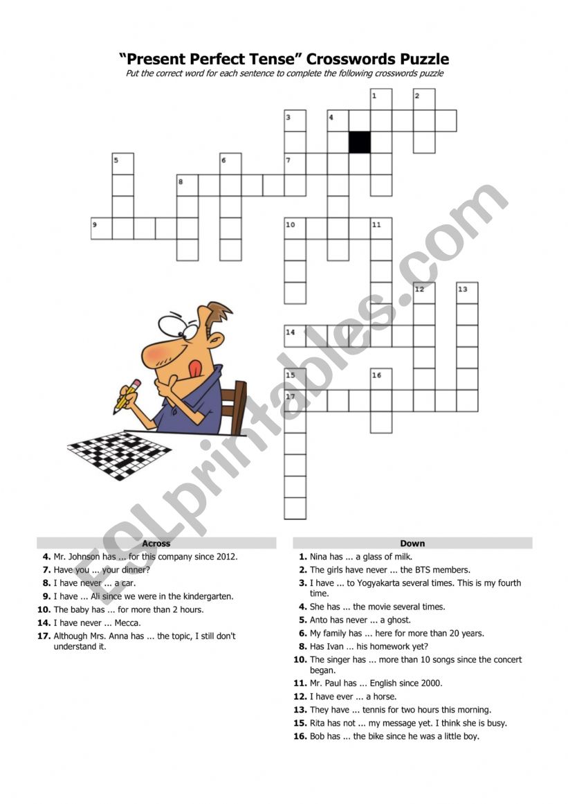 Present perfect cross word puzzle