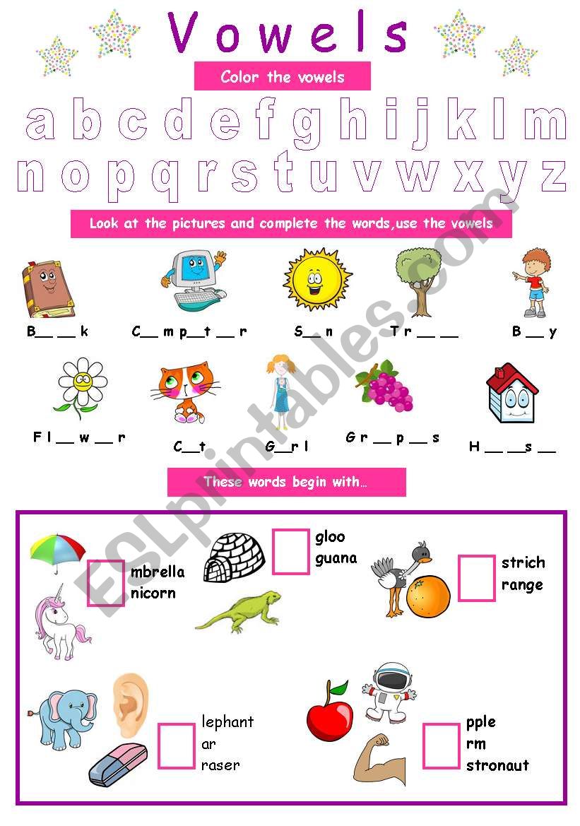 Vowels (for kids) worksheet