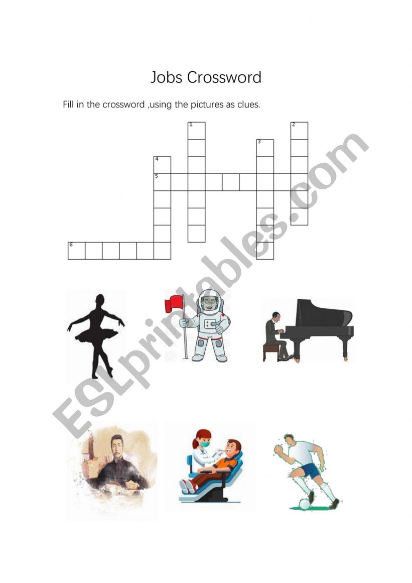 Crossword of jobs worksheet