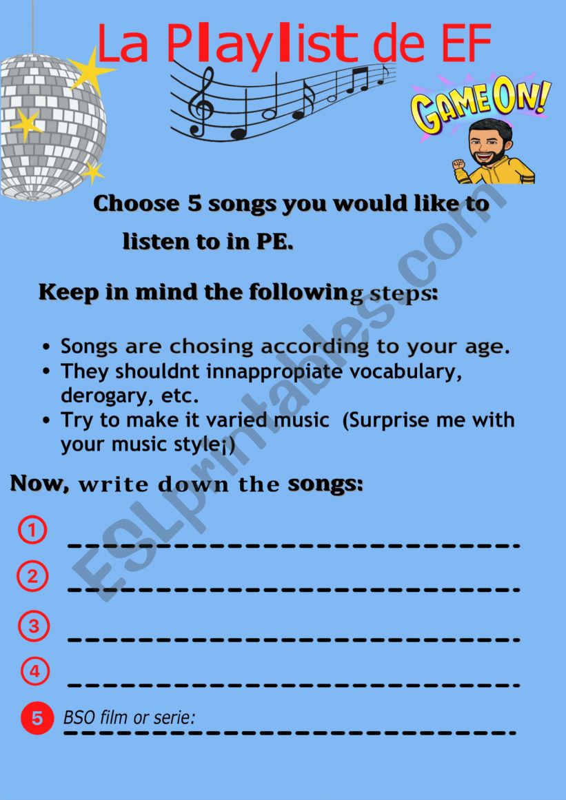 Playlist Pe worksheet
