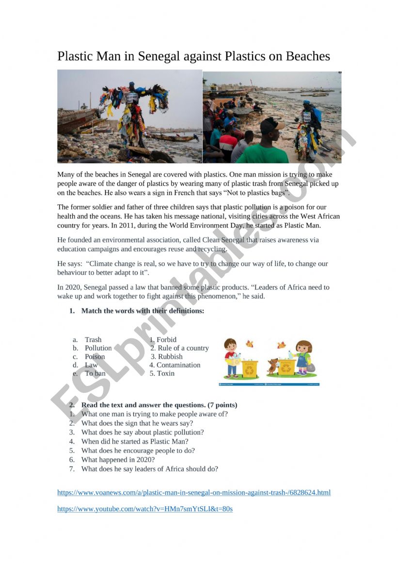 The Environment Plastic  Man worksheet