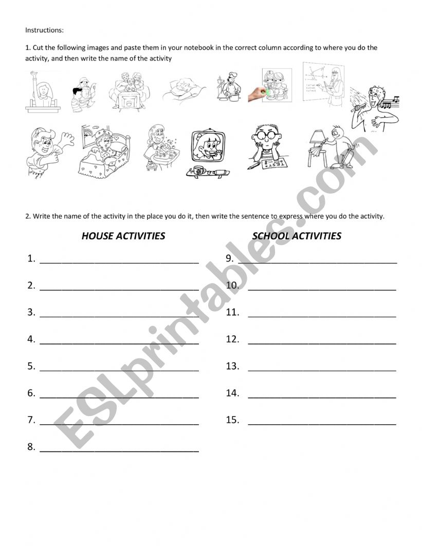 School or Home Activities? worksheet