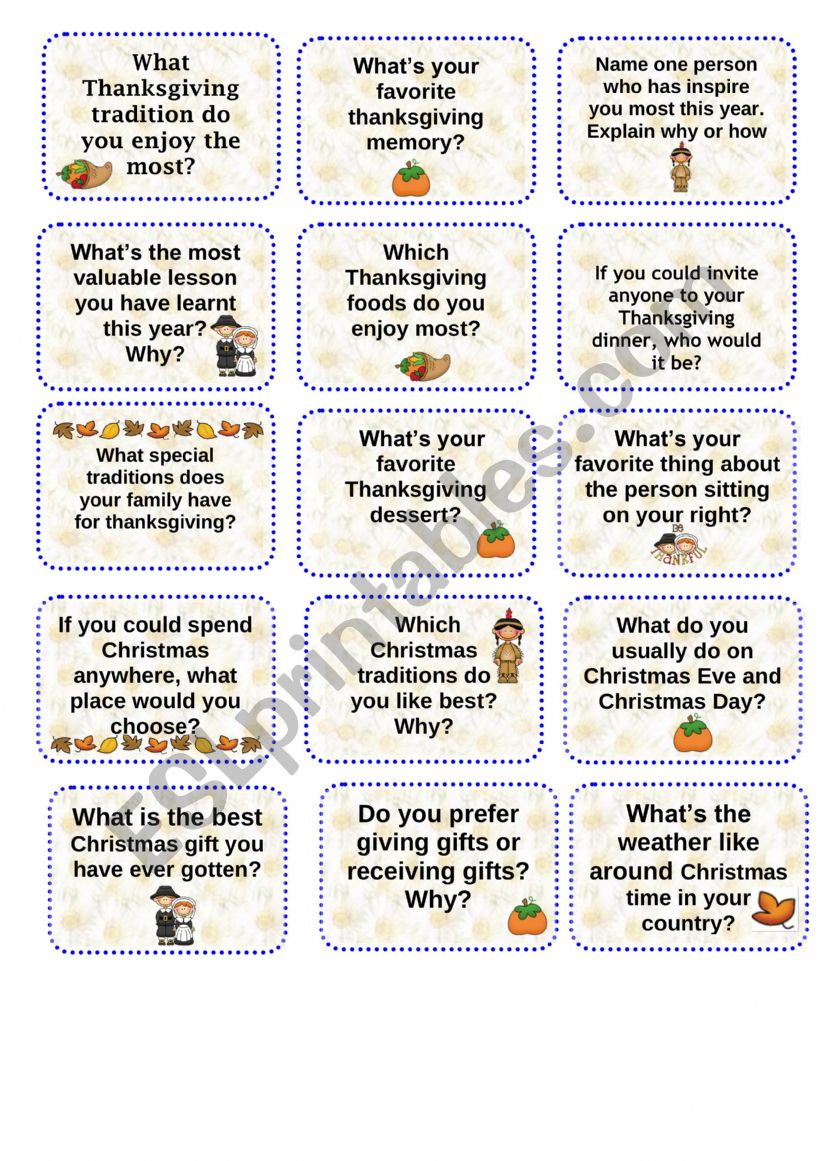 Thanksgiving cards - ESL worksheet by rossman0