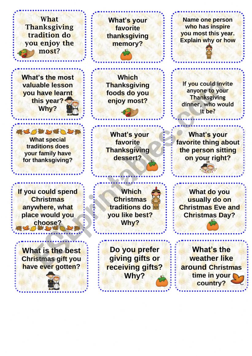 Thanksgiving cards worksheet
