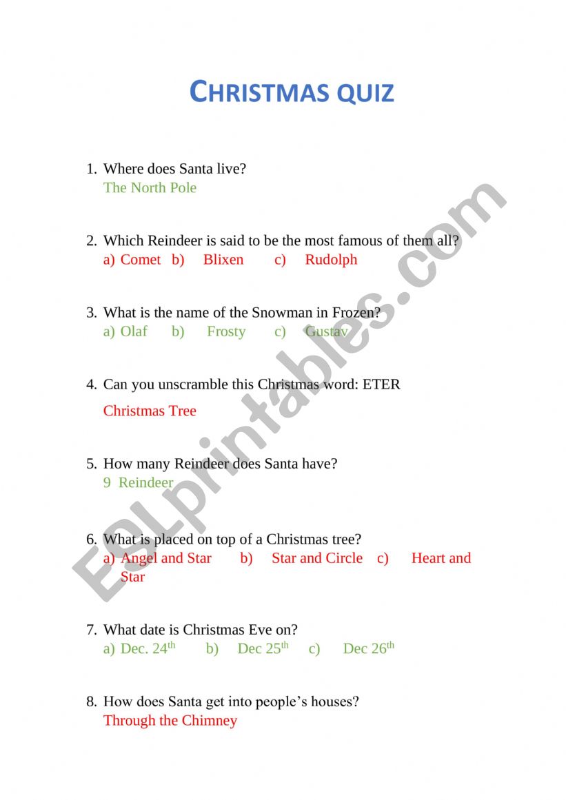 Christmas Quiz worksheet