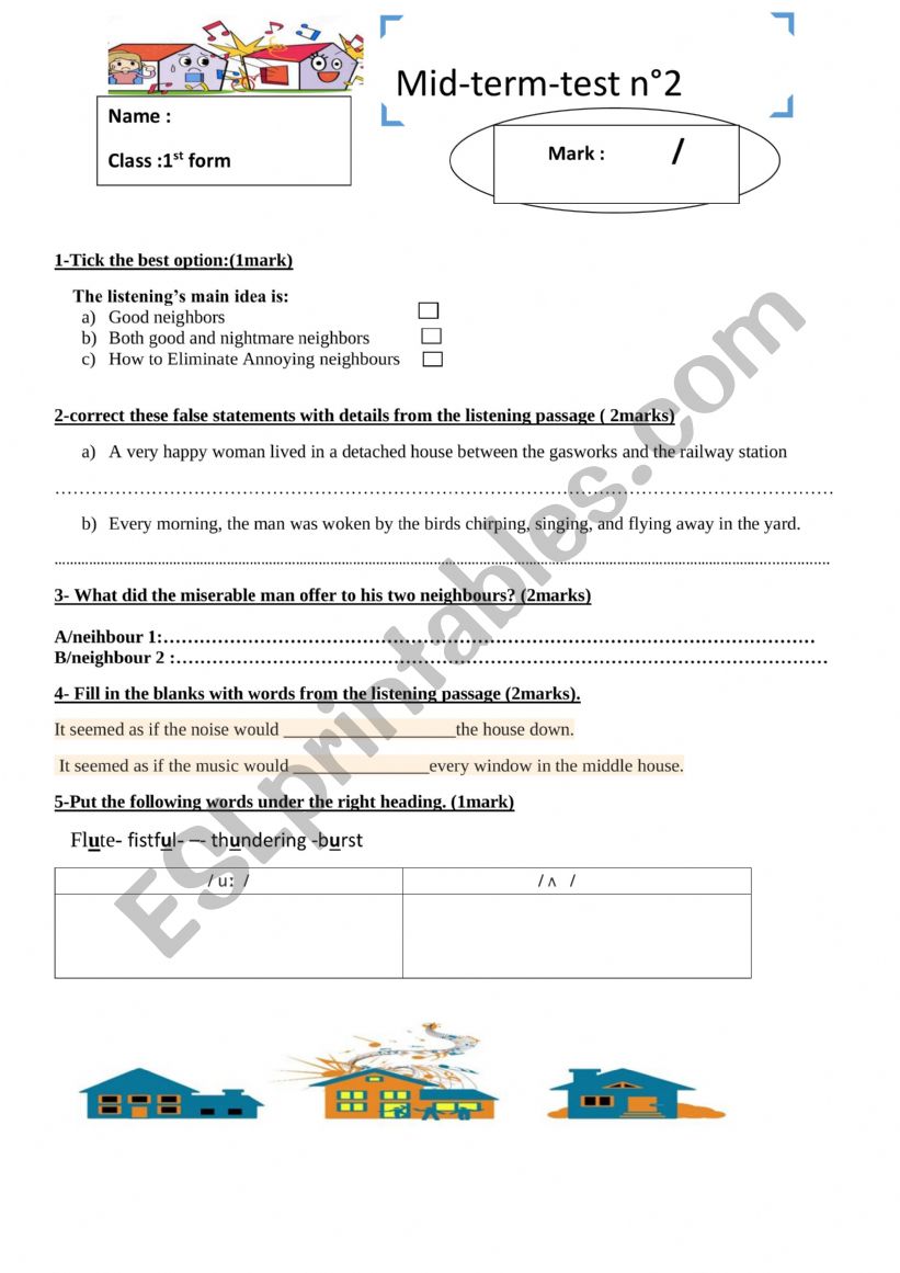 mid term test n 2 first form worksheet