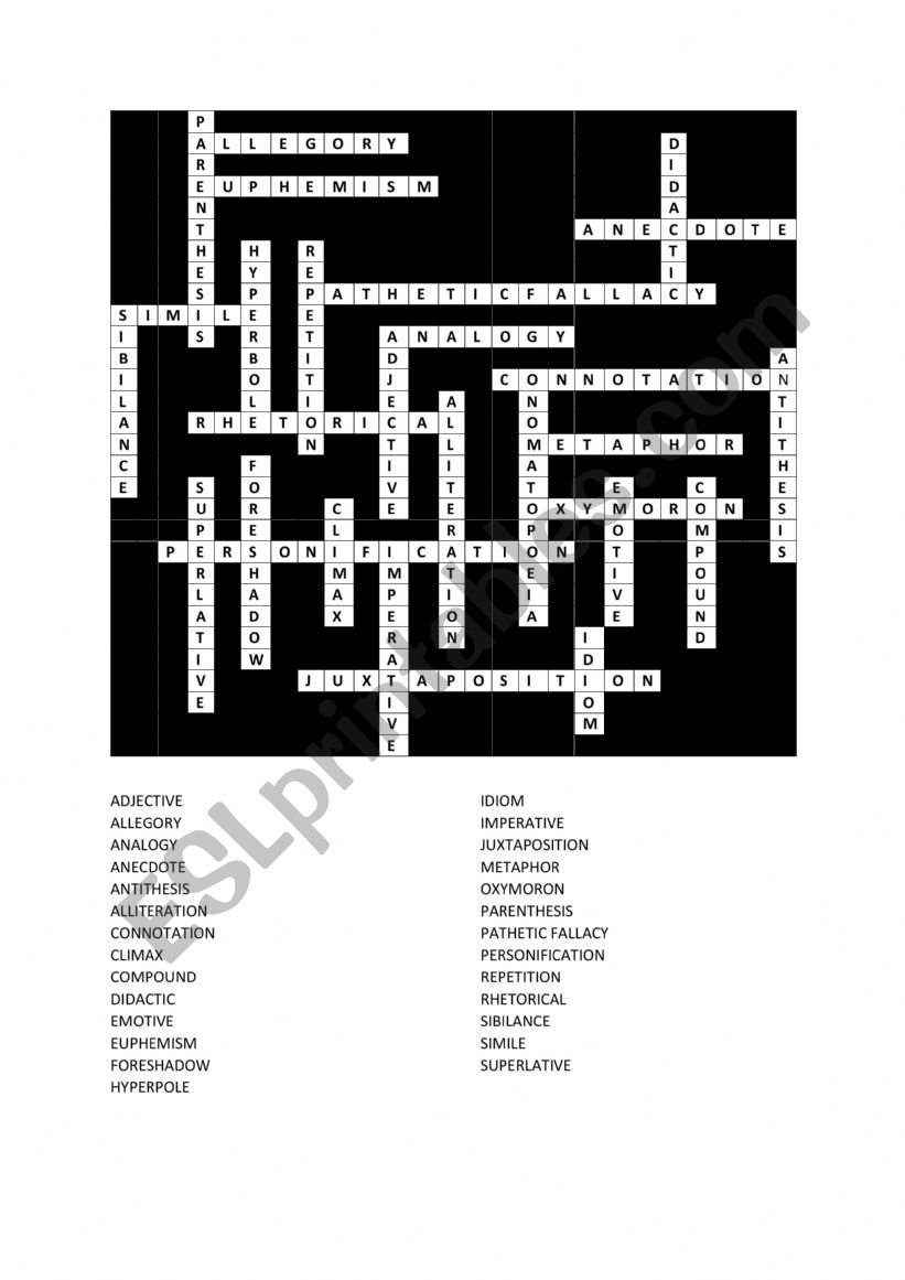 Crossword of Literary Devices (U.K.) 