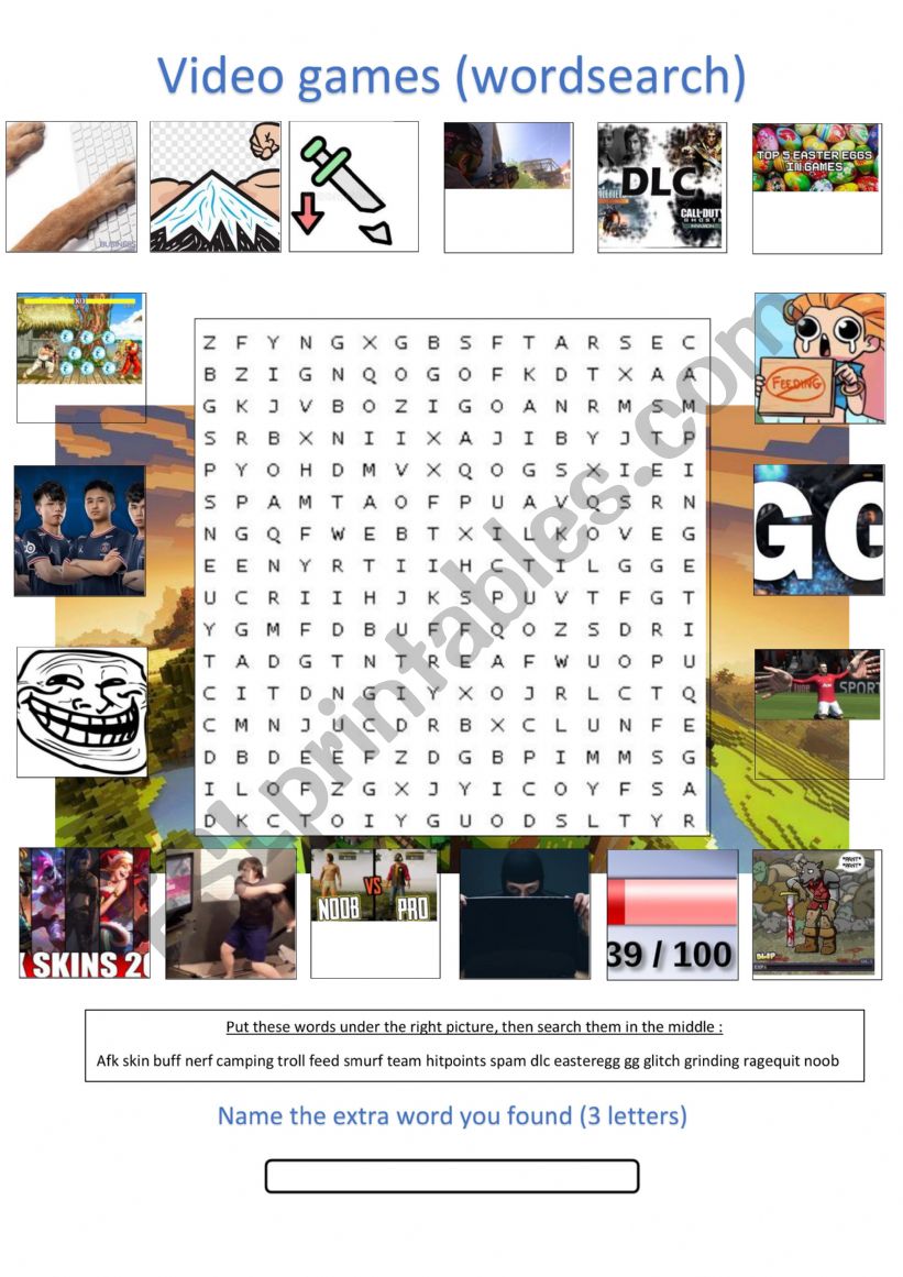 wordsearch on video games worksheet