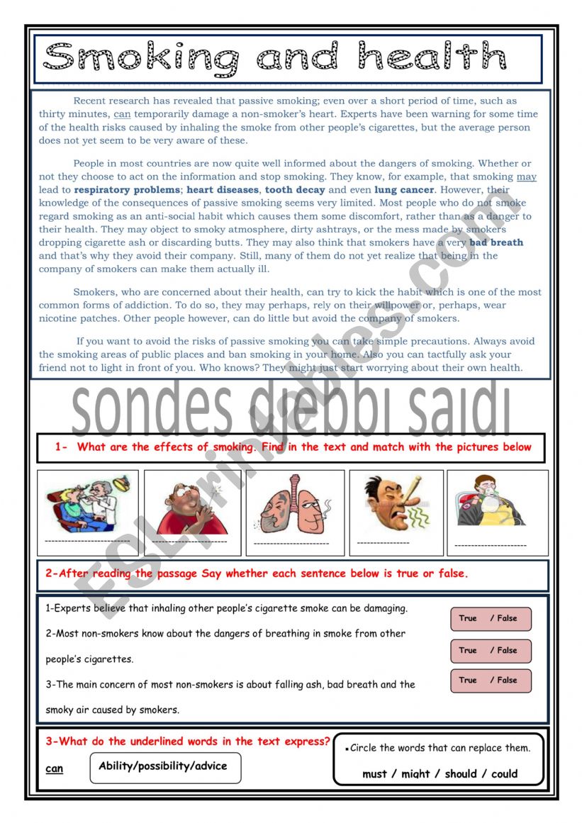 smoking worksheet