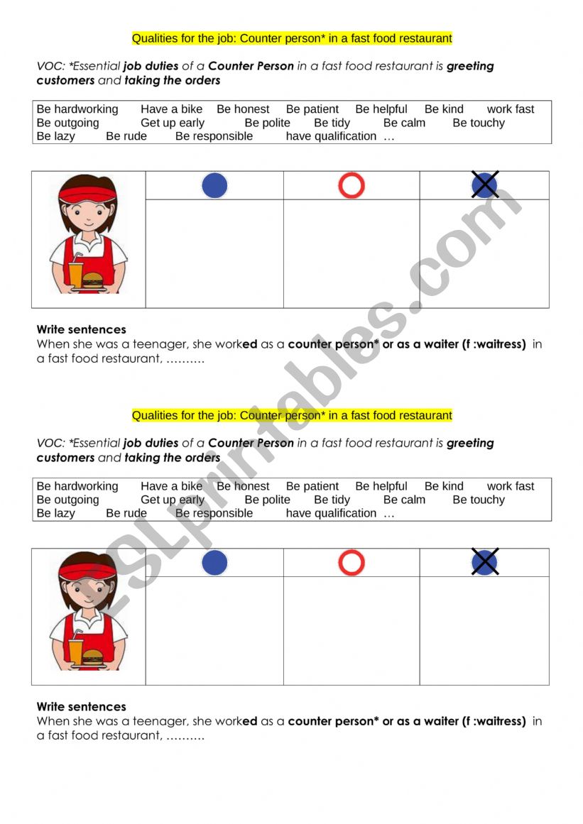 Qualities for a job worksheet