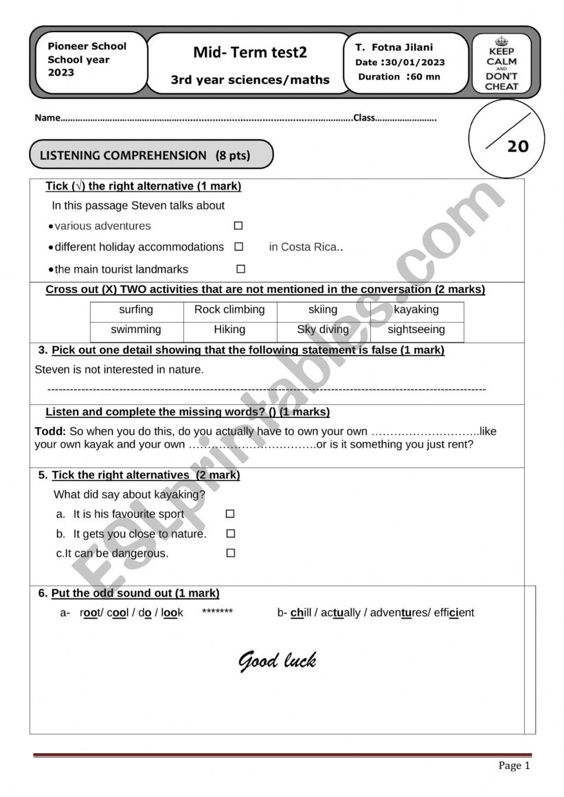 test  worksheet
