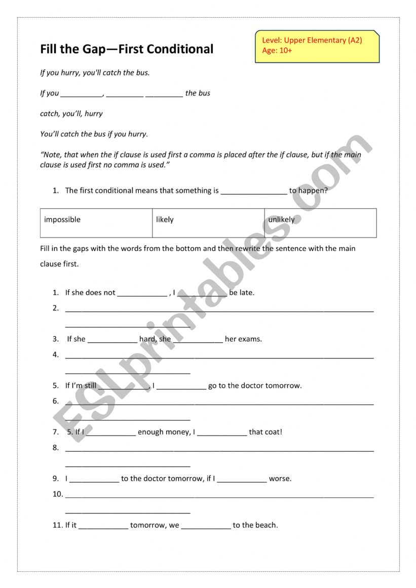 Using the 1st Conditional worksheet