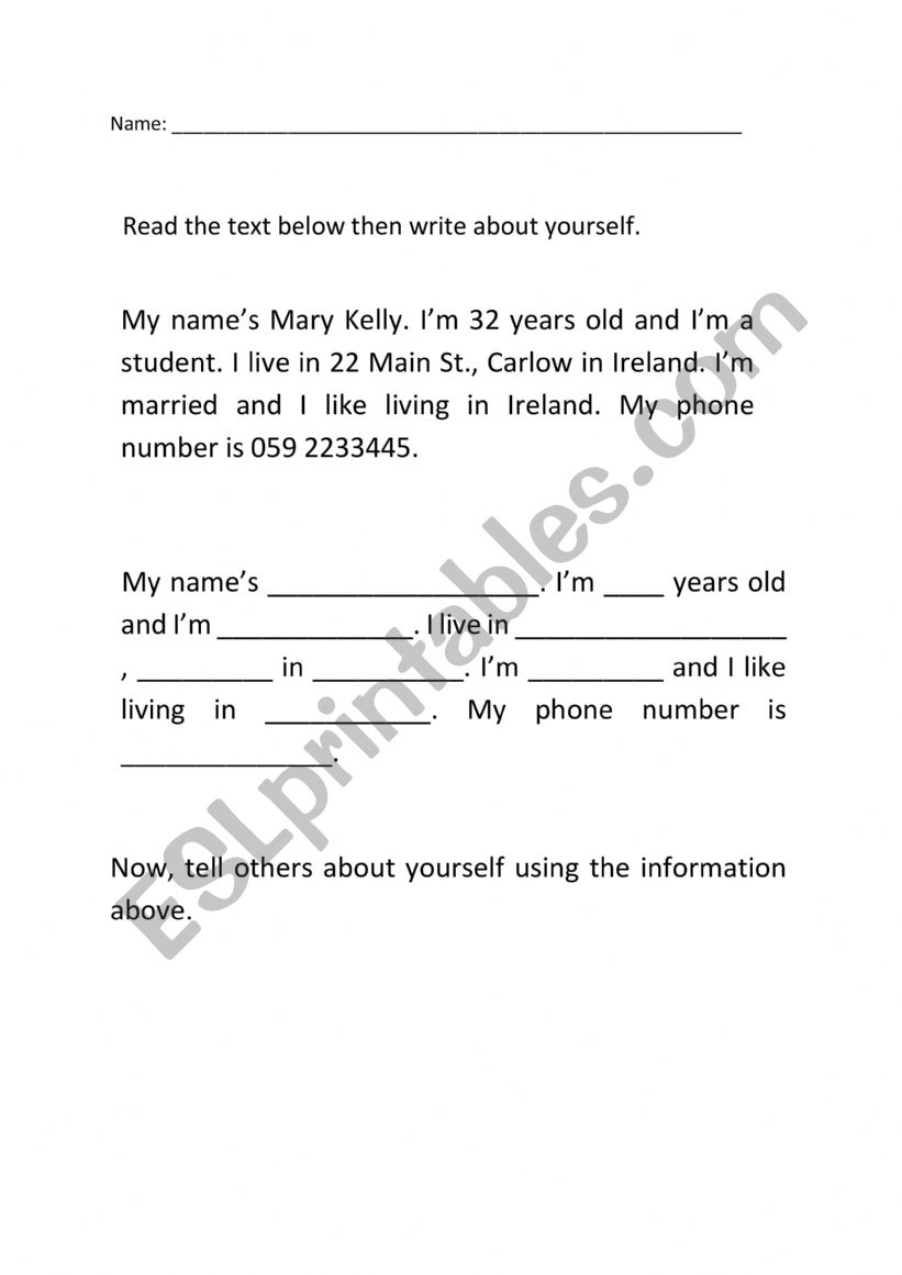 Basic personal information worksheet