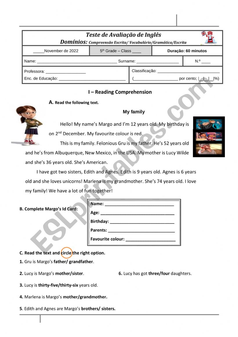 English 5th grade worksheet