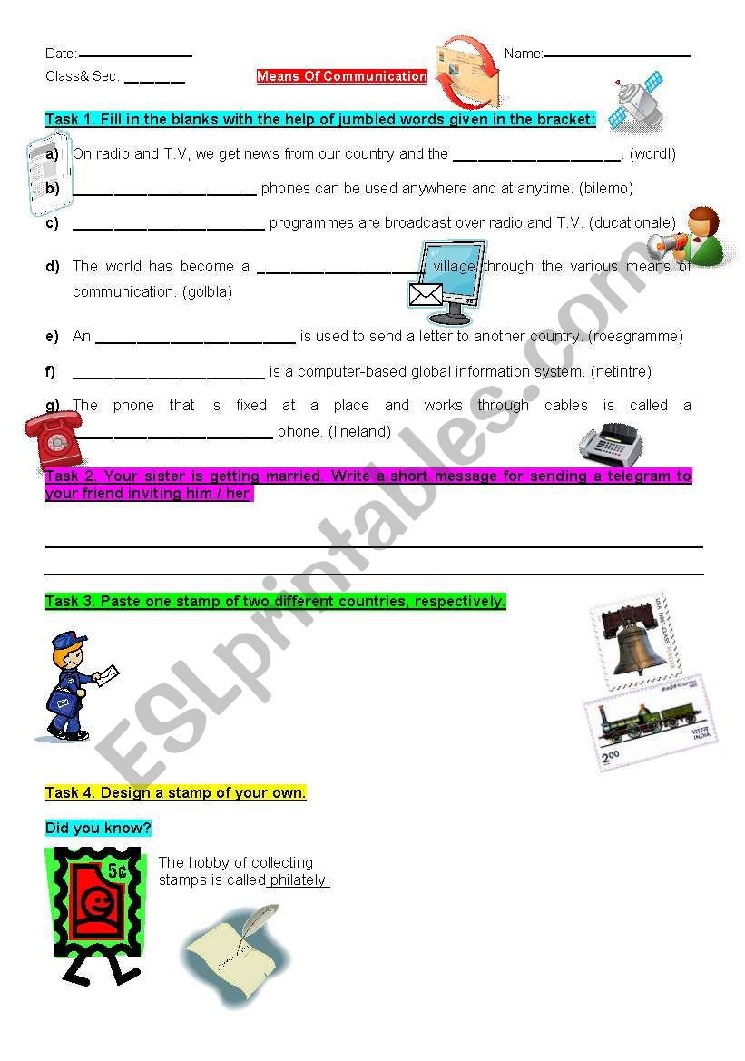 Means of Communication worksheet