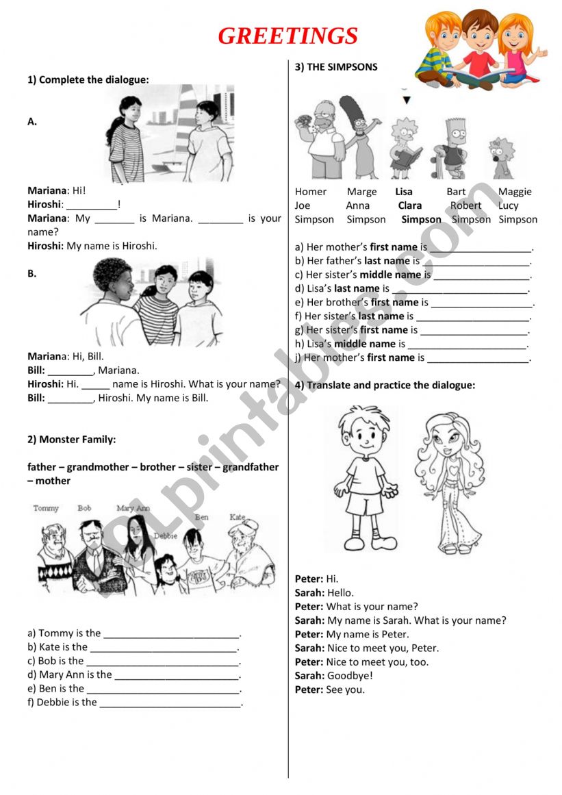 Greetings worksheet