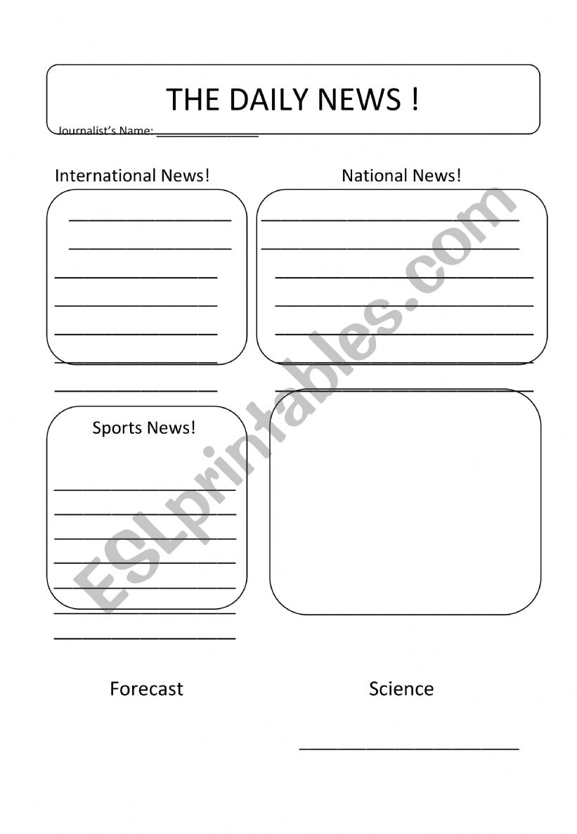 Newspaper Writing Template  worksheet