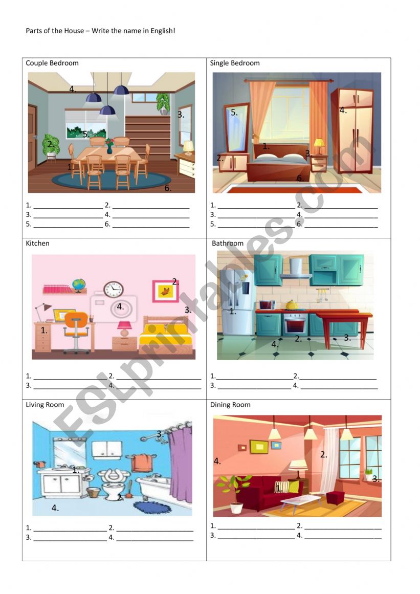 Parts of the House worksheet