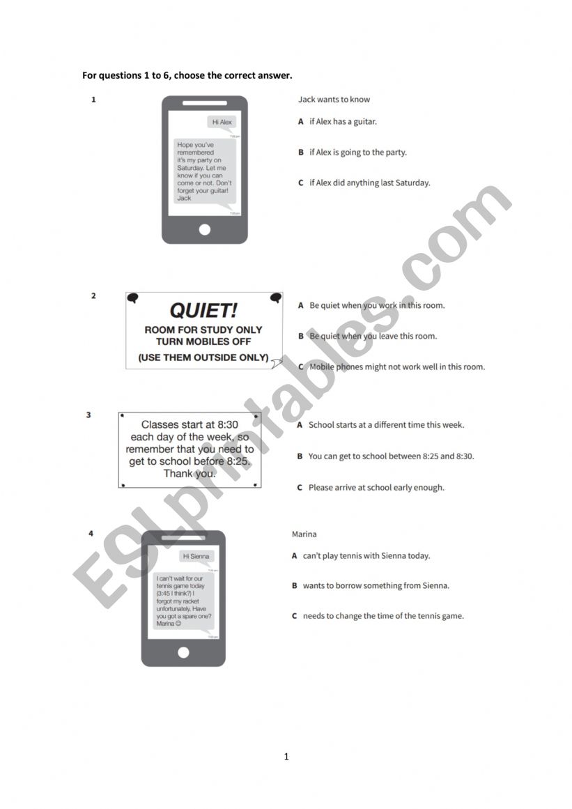Reading ket part 1 worksheet