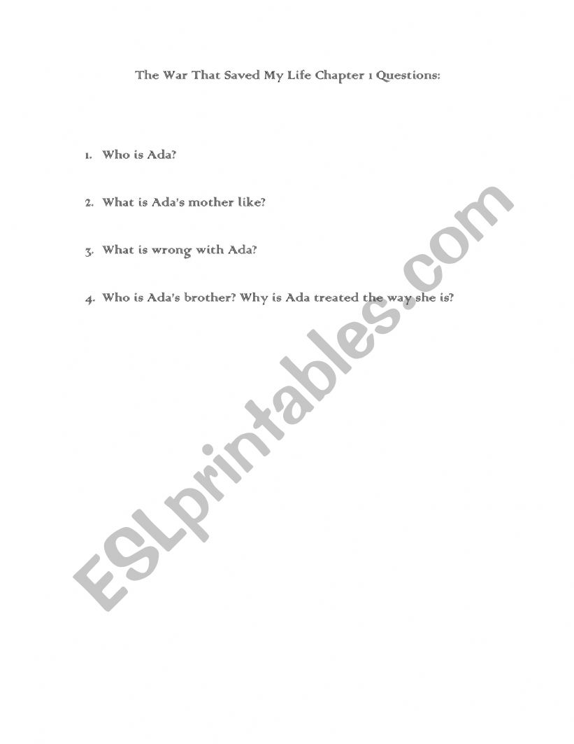 The War That Saved My Life Chapter 1 Quiz