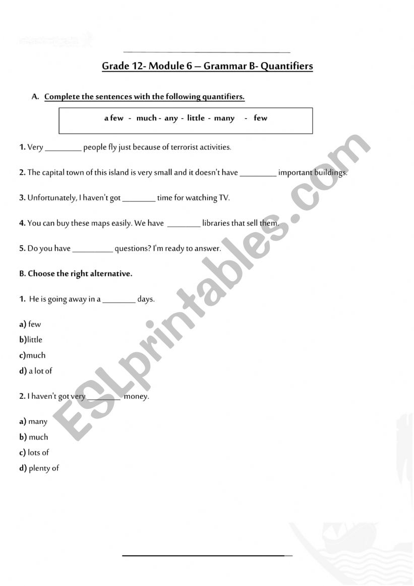 Quantifiers worksheet